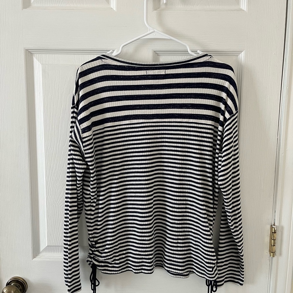 Chaps Navy and White Striped Long Sleeve Top - Picture 2 of 4